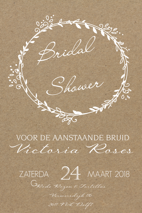 Trendy bridal shower uitnodiging met krans in goud
