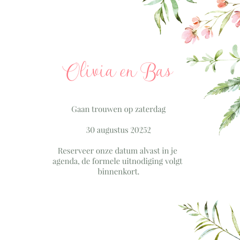 Chic chic chic | save the date kaart met bloemen en takjes