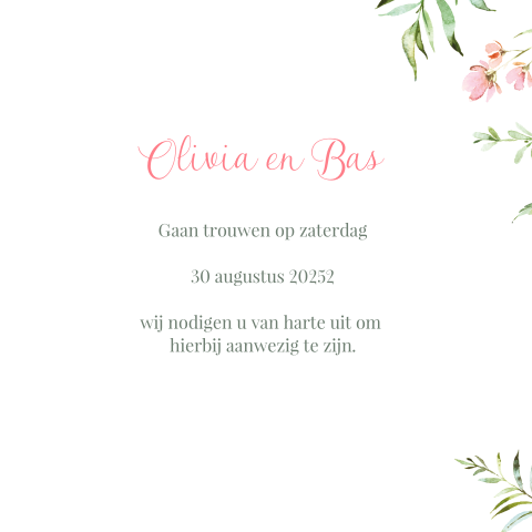 Chic chic chic | trouwkaart met bloemen en takjes