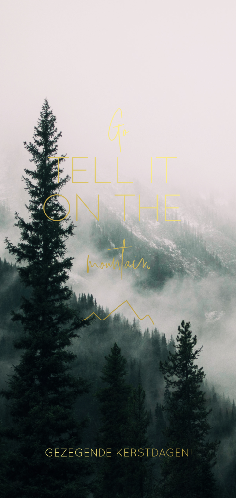 Go tell it on the mountain | kerstkaart met tekst in zilverfolie