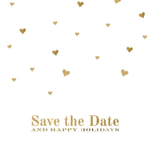 Mooie save the date kerstkaart met gouden confetti!